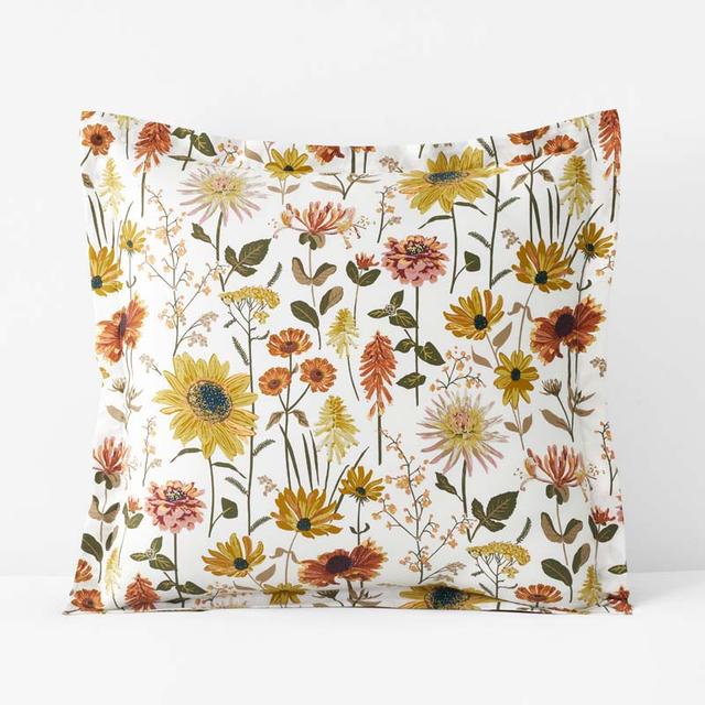 Daisies Classic Smooth Sateen Sham - Ivory/Orange/Coral, Size 26 In. x 26 In. | The Company Store