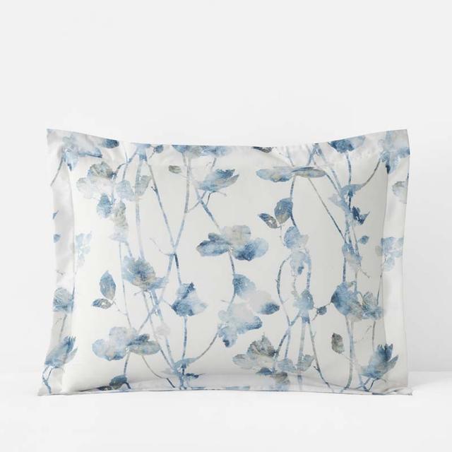 Garden Leaf Premium Smooth Wrinkle-Free Sateen Sham - Blue Multi, Standard - Blue/White | The Company Store