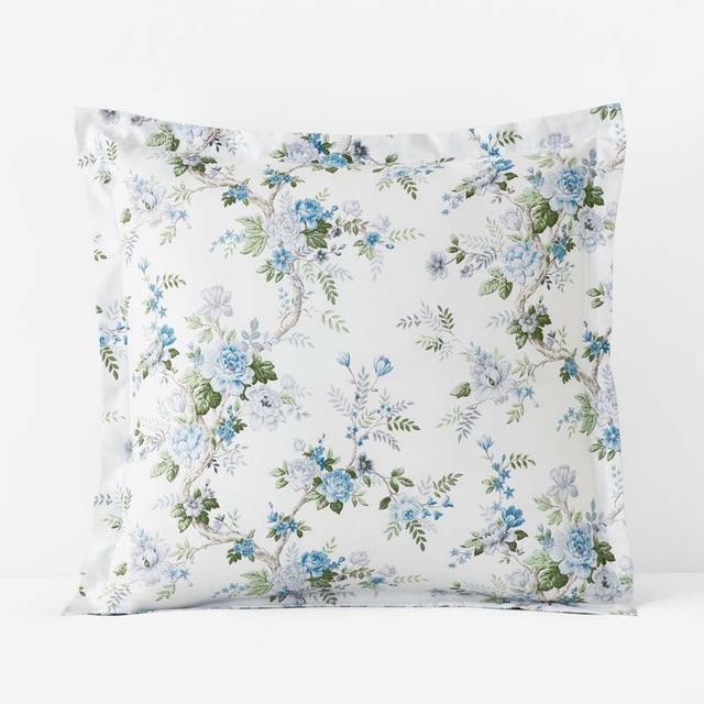 Manor Floral Premium Smooth Sateen Reversible Sham - Blue/Ivory, Size 26 In. x 26 In. | The Company Store