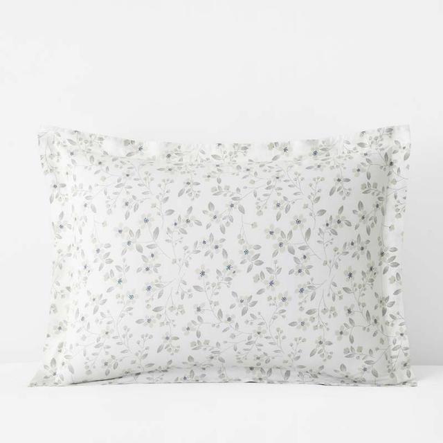 Floral Bliss Garment Washed Cotton Percale Sham - Green/White, Size King | The Company Store