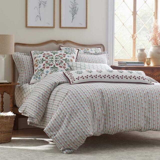 Delphine Classic Cool Cotton Percale Comforter - Ivory Multi, Medium Warmth, King/Cal. King - Ivory/Red, Size California King | The Company Store