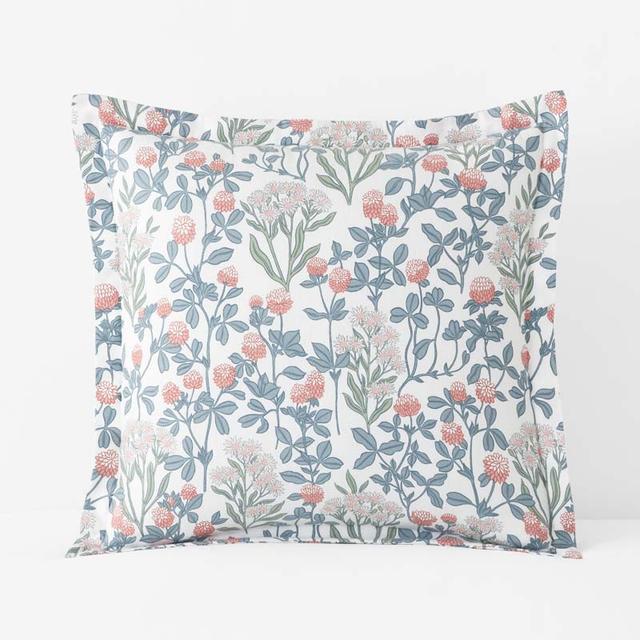 Holiday Print Classic Ultra-Cozy Cotton Velvet Flannel Sham - Botanical Grace, Euro - Blue/Orange/Coral, Size 26 In. x 26 In. | The Company Store