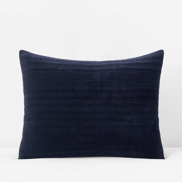 Line Stitch Velvet Quilted Sham - Blue, Size King, Cotton | The Company Store