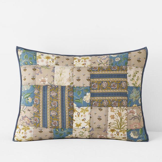 Dorothea Patchwork Quilted Sham - Blue/Brown, Size King, Cotton | The Company Store