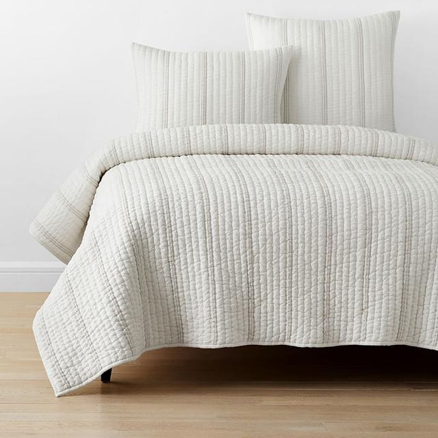 Stripe Quilt - Awning Stripe, Twin/Twin XL - Ivory, Cotton | The Company Store