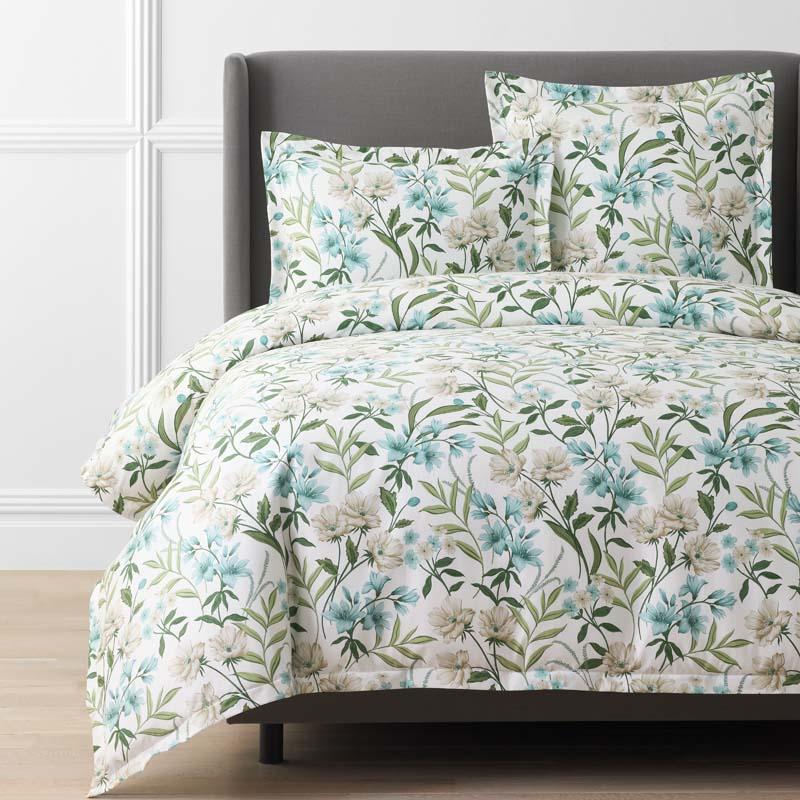 Gardenia Mist Premium Smooth Wrinkle-Free Sateen Duvet Cover - Cream Multi, Full/Queen - Blue/Green/Teal | The Company Store