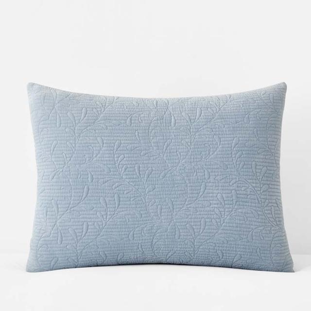 Tinsley Leaf Quilted Sham - Blue, Size King, Cotton | The Company Store