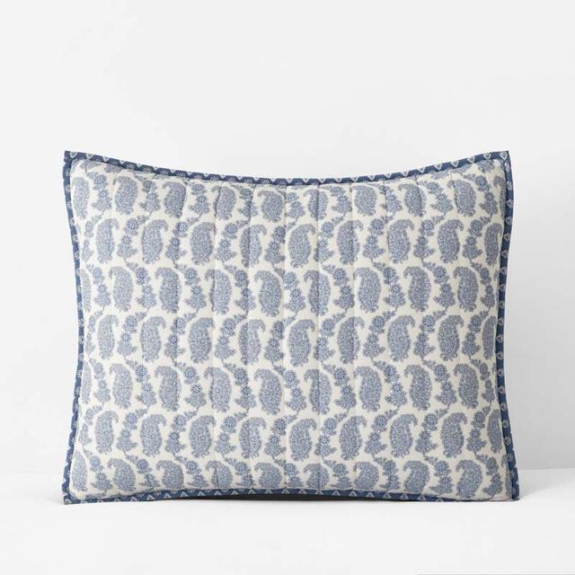 Jiya Reversible Quilted Sham - Blue, Size King, Cotton | The Company Store