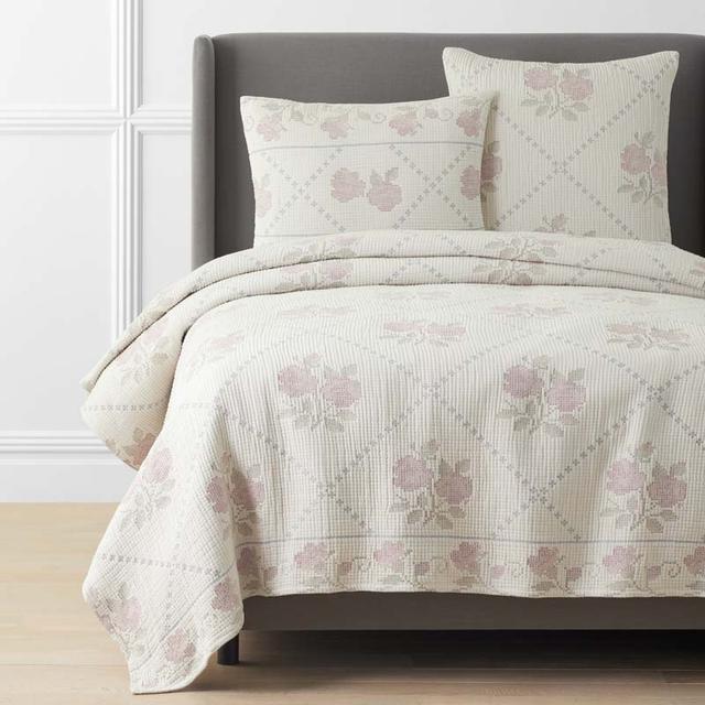 Fleur Coverlet - Green/Ivory/Pink, Size Full/queen, Cotton | The Company Store