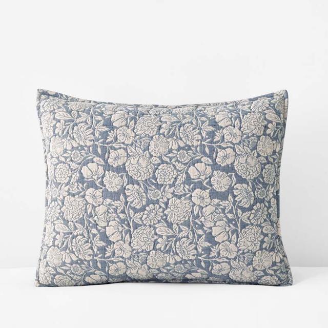 Kyla Floral Quilted Sham - Smoke Blue, Standard, Cotton | The Company Store