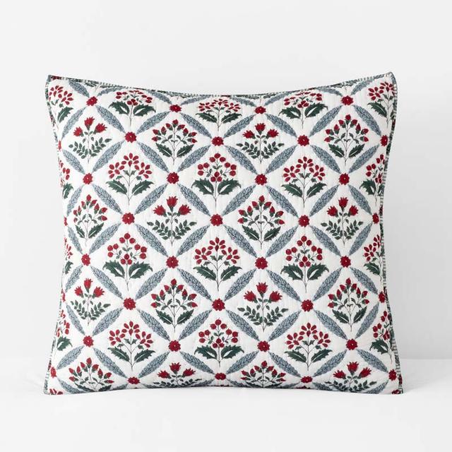 Elderberry Reversible Quilted Sham - Green/Red/White, Size 26 In. x 26 In., Cotton | The Company Store