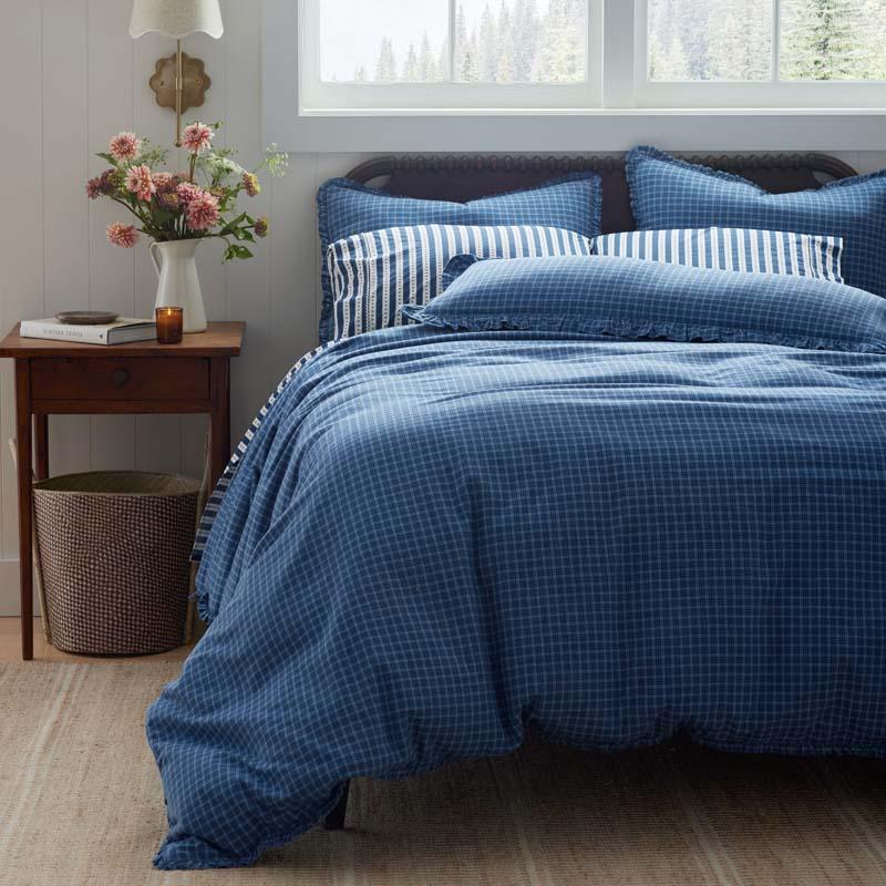 Classic Plaids Yarn-Dyed Cotton Duvet Cover - Katherine Plaid, King/Cal. King - Blue, Size California King | The Company Store