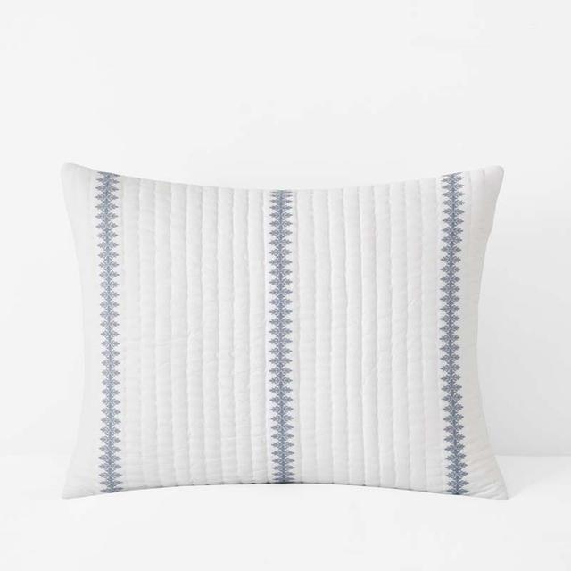 Rishika Quilted Sham - Blue/White, Size King, Cotton | The Company Store