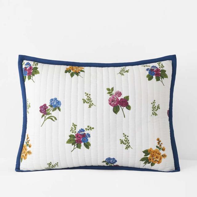 Alden Floral Reversible Quilted Sham - Blue/White, Size Standard, Cotton | The Company Store