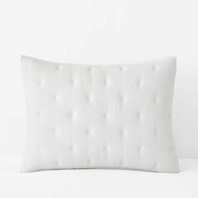 Gauze Deco Quilted Sham - Off White, Size King, Cotton | The Company Store