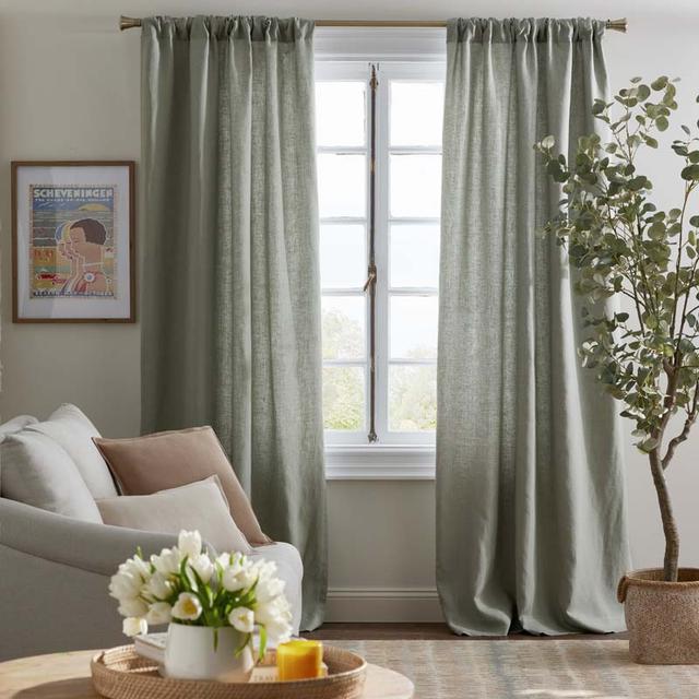 Linen Window Curtain - Moss, 63 in. - Green, Size Curtain50 X 63 | The Company Store