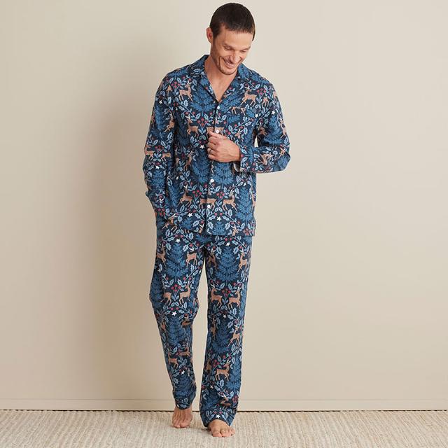Family Flannel Men's Button-Down Pajama Set - Blue/Brown, Size Medium, Cotton Flannel | The Company Store