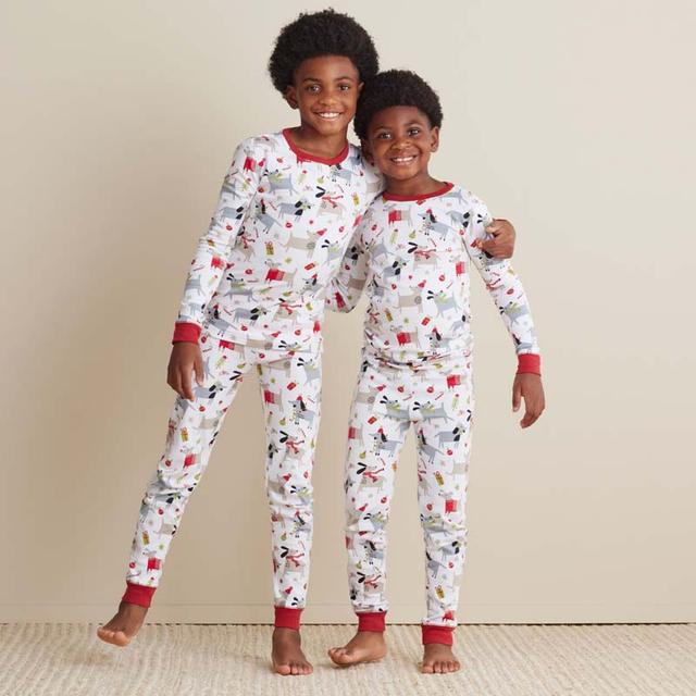Family Printed Peruvian Cotton Kid's Pajama Set - Holiday Paws, 14/16 - Beige/Gray | The Company Store