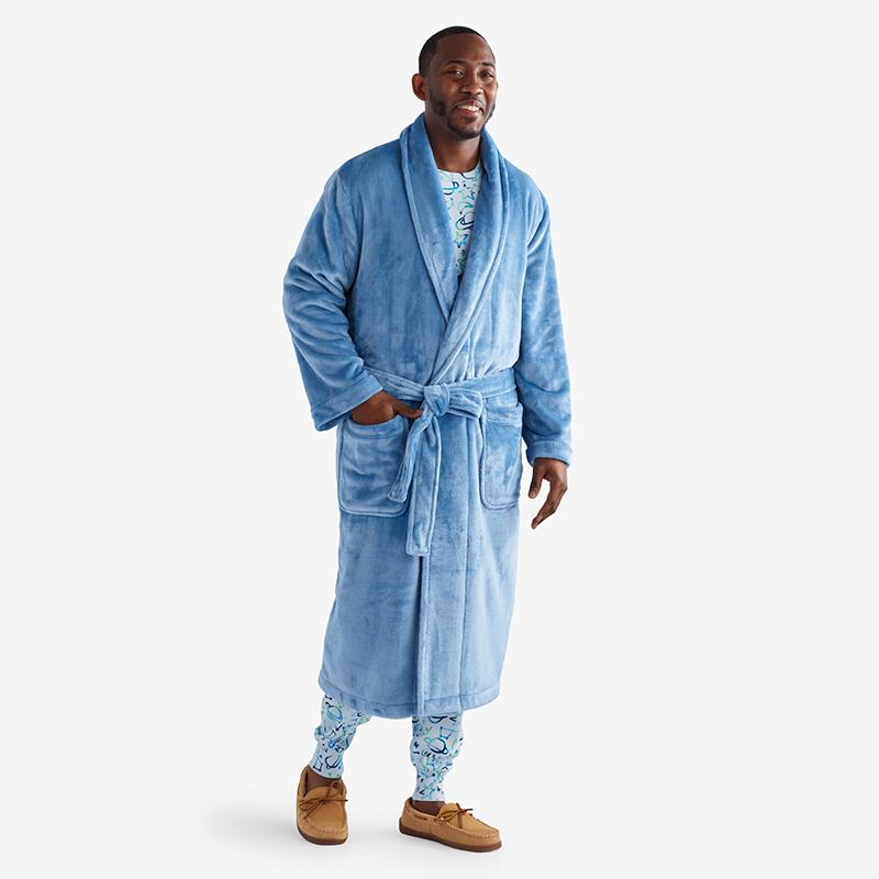 Mens Robes - Blue, Size Large, Fleece | The Company Store