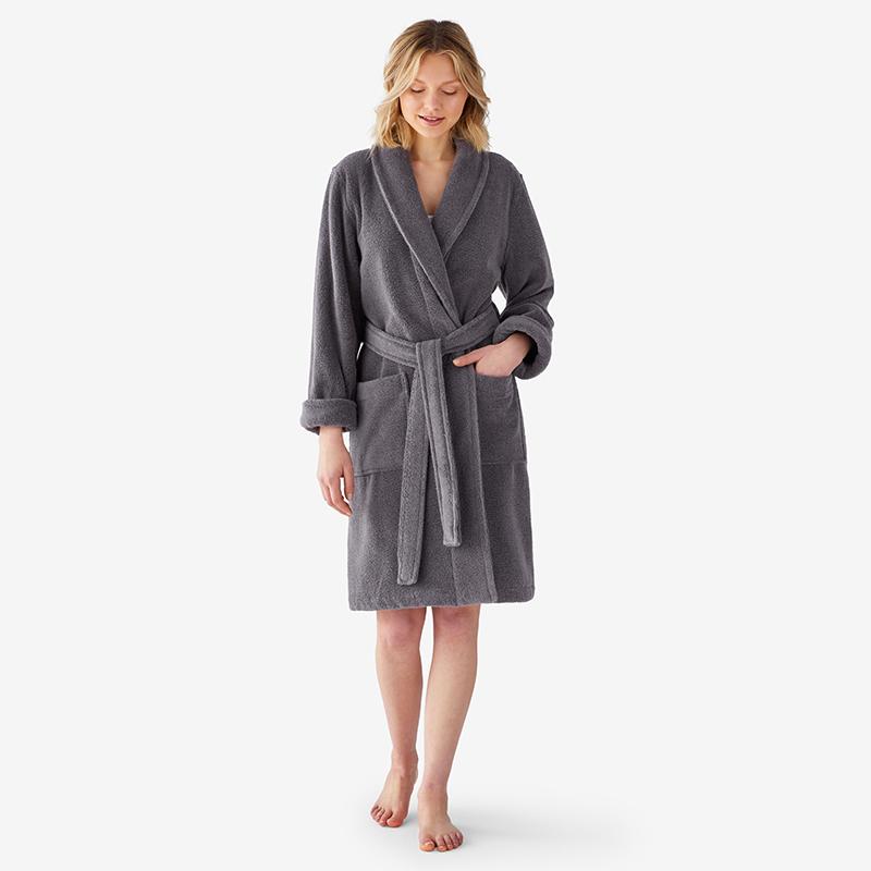 Women's Short Robe - Gray, Size Large, Cotton/Turkish Cotton | The Company Store