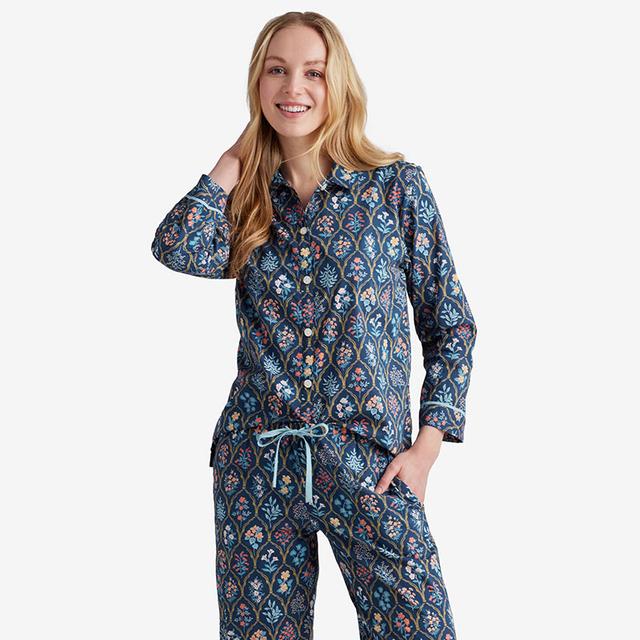 Printed Voile Women's Pajama Set - Blue, Size Large, Cotton, Floral | The Company Store