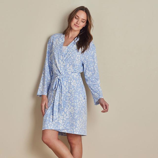 Printed Pima Cotton Women's Kimono Robe - Blue, Size Large | The Company Store