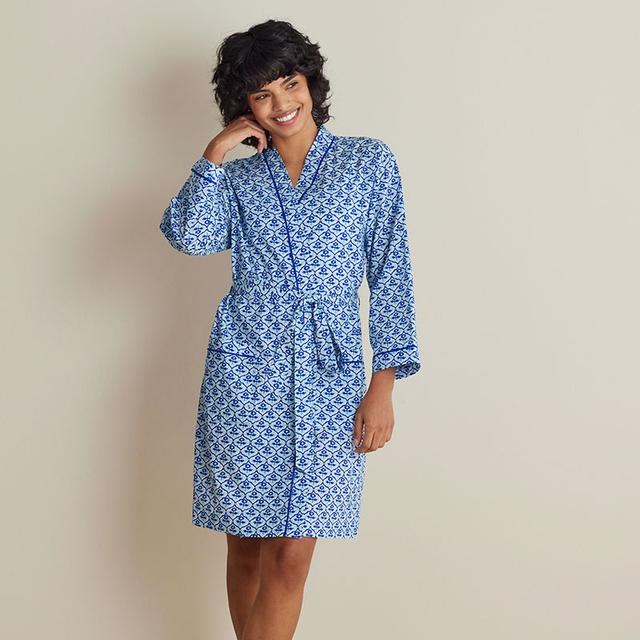 Printed Voile Women's Kimono Robe - Mini Garden Blue, M/L - Mini Blue, Cotton | The Company Store