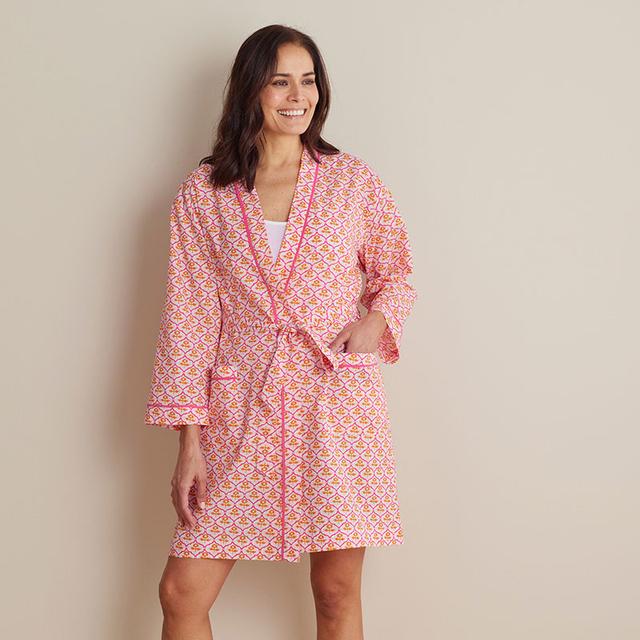 Printed Voile Women's Kimono Robe - Mini Garden Pink, XS/S - Orange/Coral/Pink, Cotton | The Company Store