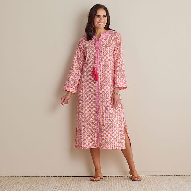 Printed Voile Women's Caftan - Mini Garden Pink, XXL - Orange/Coral/Pink, Size 2XL, Cotton Voile | The Company Store
