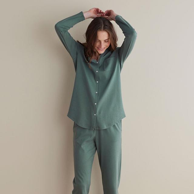 Pima Cotton Button-Down Pajama Set - Green Mist, Size 2XL | The Company Store