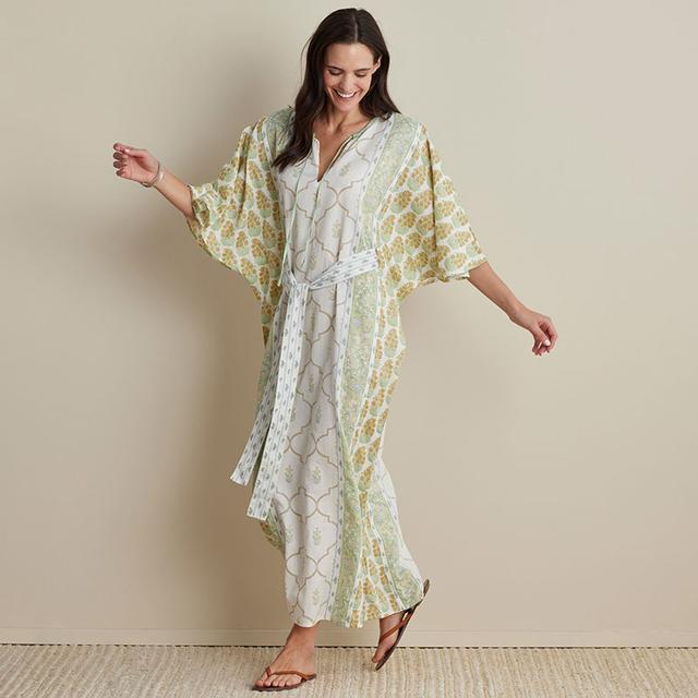 Women's Caftan - Green/Yellow, Size Small, Cotton | The Company Store