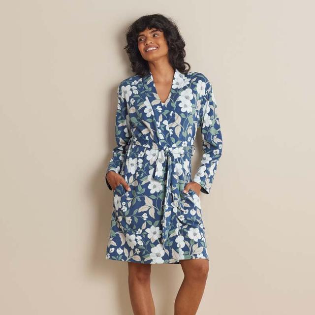 Printed Pima Cotton Women's Kimono Robe - Twilight Blossom, XL - Blue/Green | The Company Store