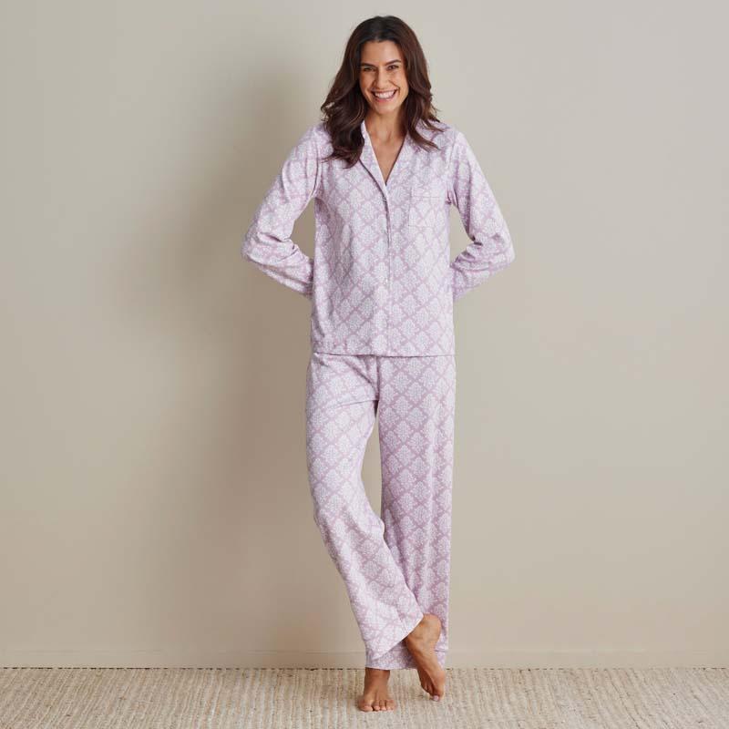 Printed Pima Cotton Women's Button-Down Pajama Set - Pink/Purple, Size XS | The Company Store