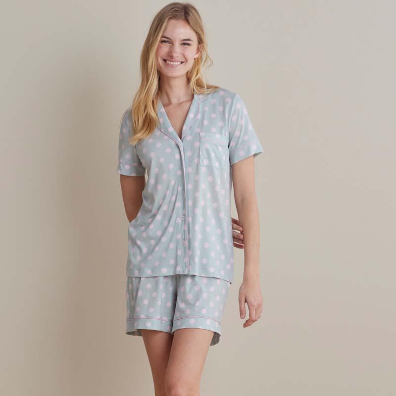 Cotton Modal Women's Shorts Set - Green/Pink, Size Small | The Company Store