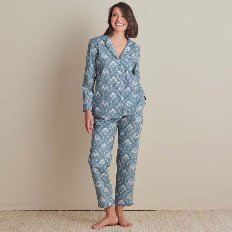 Printed Poplin Women's Long Sleeve Button-Down Pajama Set - Blue, Size XS, Cotton | The Company Store