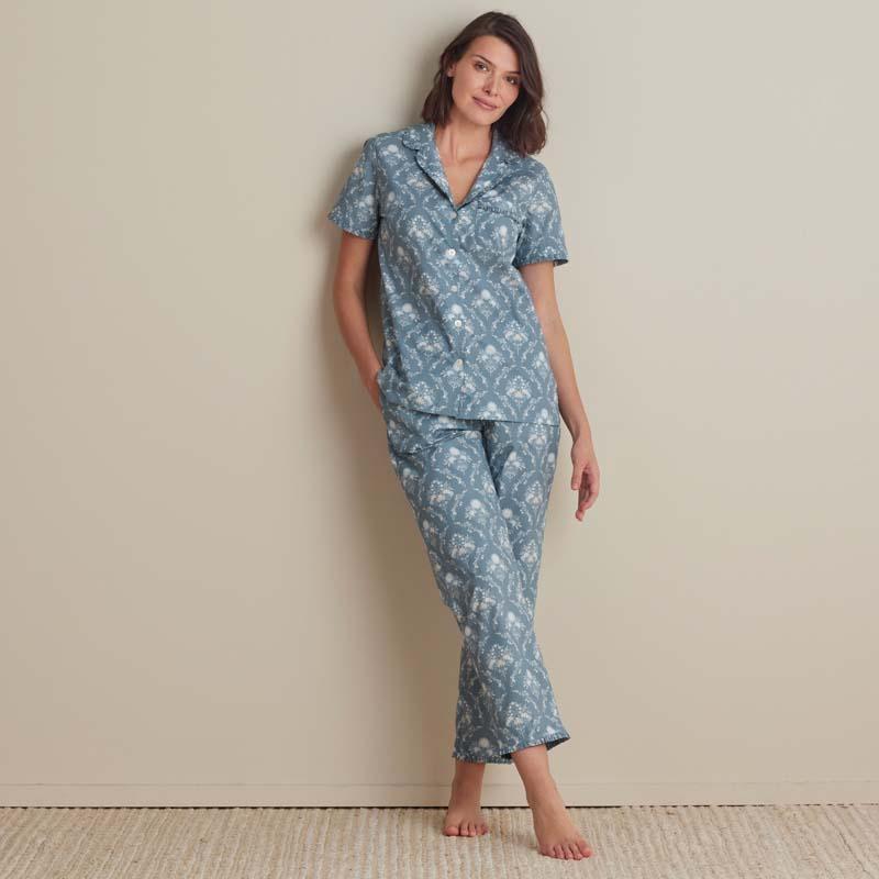 Printed Poplin Women's Short Sleeve Button-Down Pajama Set - Blue, Size XL, Cotton | The Company Store