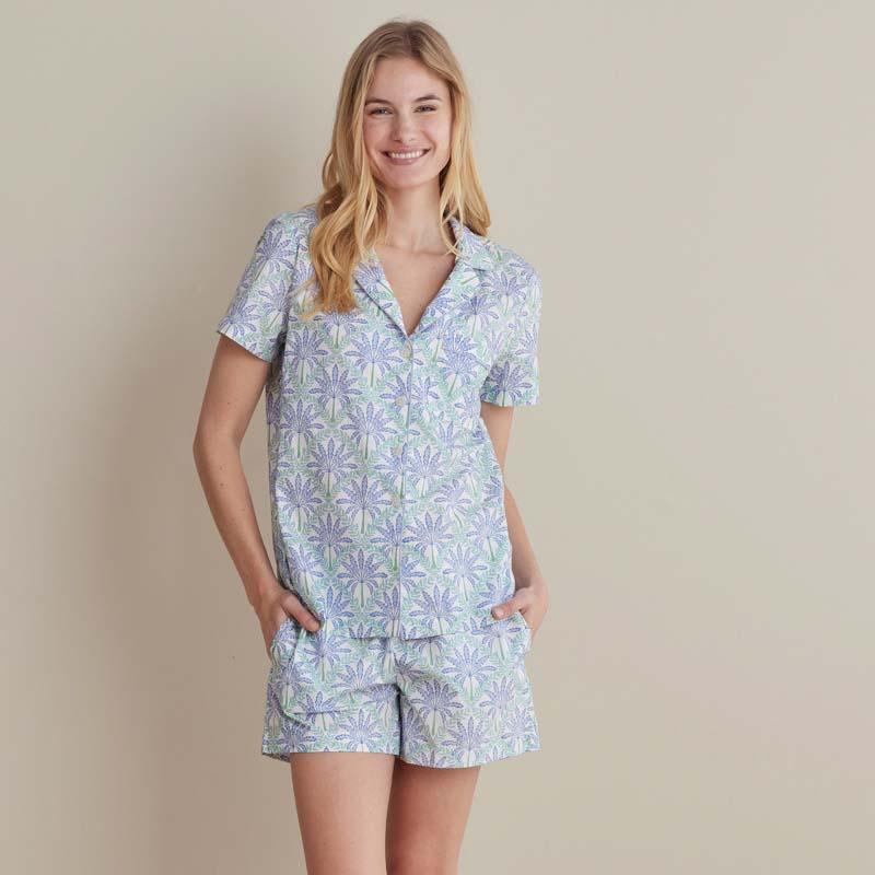 Printed Poplin Women's Shorts Set - Blue/Green, Size Medium, Cotton | The Company Store