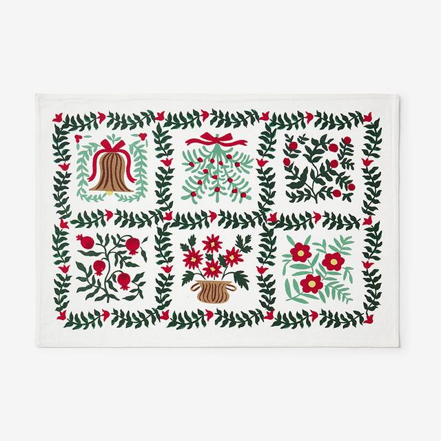 Christmastide Placemats, Set of 4 - Green/Ivory/Red, Size 20 x 14, Cotton | The Company Store