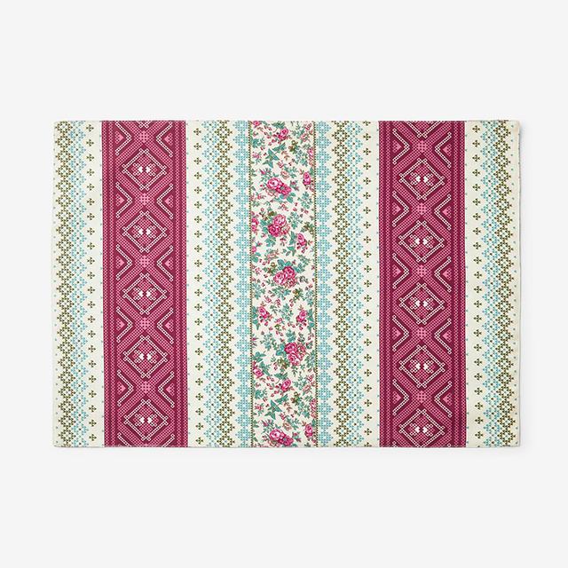 Rose Stripe & Malti Placemats, Set of 4 - Ivory/Pink/Teal/Turquoise Blue, Size 20 X 14, Cotton | The Company Store