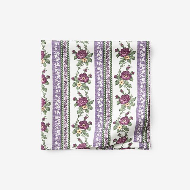 Rose Stripe & Malti Napkins, Set of 4 - Green/Purple, Size 19 X 19, Cotton | The Company Store