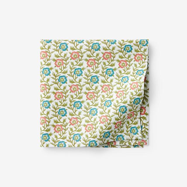 Garden Floral Cotton Napkins, Set of 4 - Green/Pink/Teal/Turquoise Blue, Size 19 X 19 | The Company Store