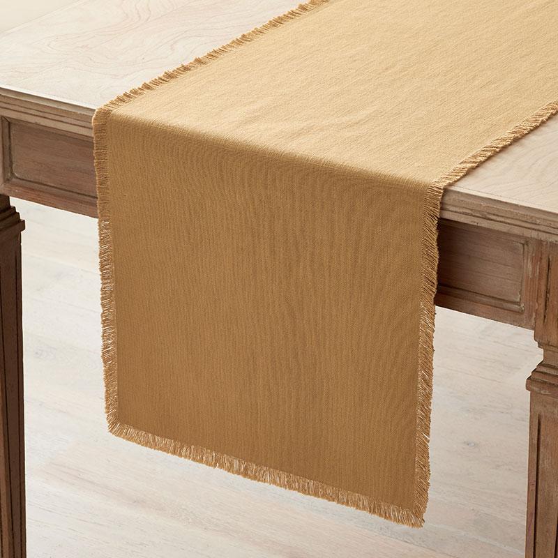 Solid Fringe Table Runner - Amber, 16 in. x 108 in. - Orange/Coral/Yellow, Size 16 x 108, Cotton | The Company Store
