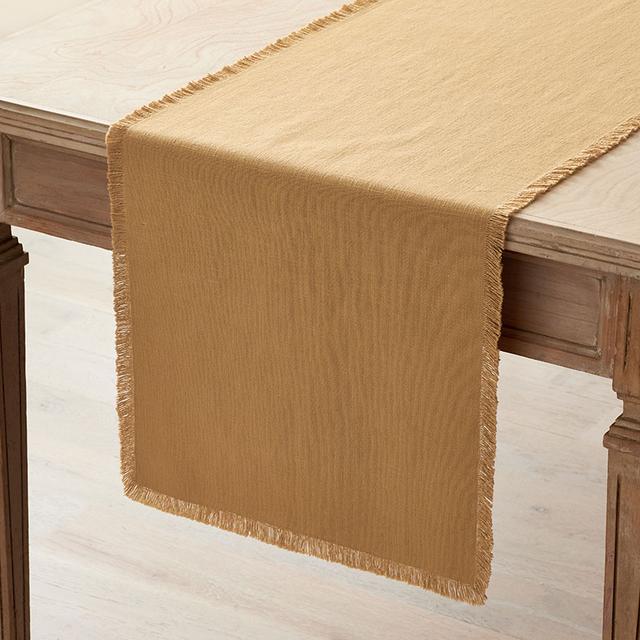 Solid Fringe Table Runner - Amber, 16 in. x 108 in. - Orange/Coral/Yellow, Size 16 X 108, Cotton | The Company Store