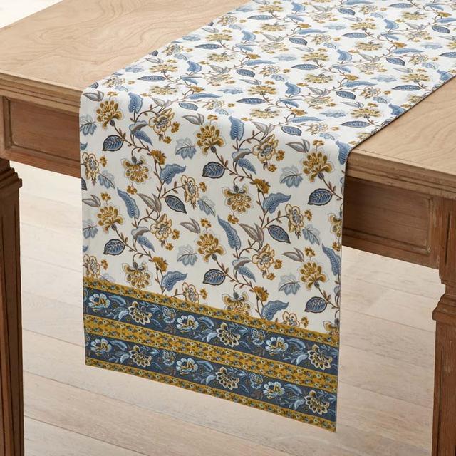 Garden Floral Cotton Table Runner - Blue Flora, 16 in. x 108 in. - Blue/White/Yellow, Size 16 x 108 | The Company Store