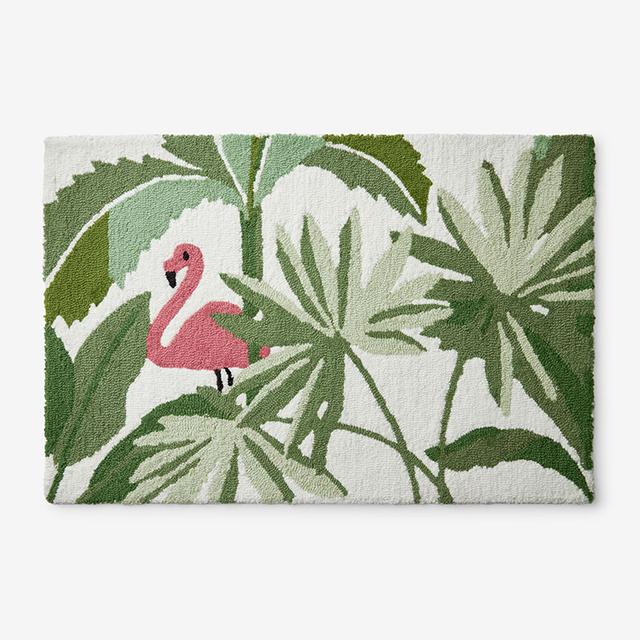 Hand-Hooked Indoor/Outdoor Rug - Tropical Flamingo, Animals Whimsy Print, 24" x 36" - Green/Pink, Size 24 x 36, Performance | The Company Store