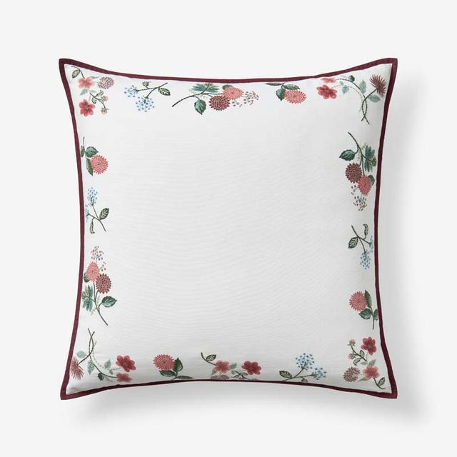 Dahlia Decorative Square Pillow Cover - Ivory, 26 in. x 26 in. - Green/Ivory, Size Euro, Cotton | The Company Store