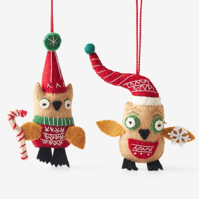 Holiday Felt Ornaments, Set of 2 - Brown/Red, Wool | The Company Store