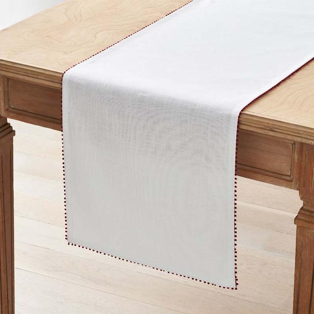 Pom Fringe Table Runner - Red, 16 in. x 108 in. - Red/White, Size 16 x 108, Cotton | The Company Store