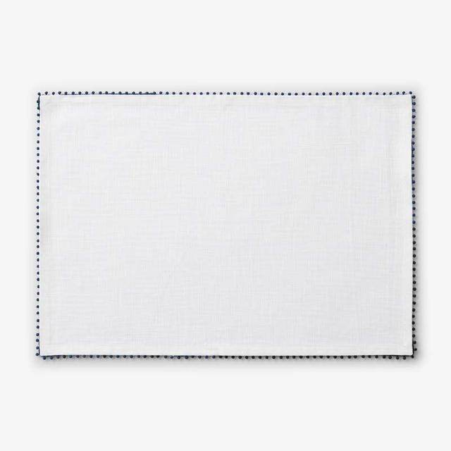 Pom Fringe Placemats, Set of 4 - Blue/White, Size 20 x 14, Cotton | The Company Store
