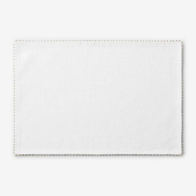 Pom Fringe Placemats, Set of 4 - White/Yellow, Size 20 x 14, Cotton | The Company Store